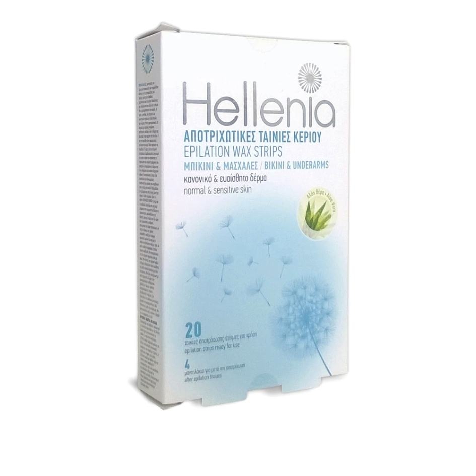 Смужки для бікіні та пахв Hellenia Aloe Vera (20шт/уп) + 4 вологі серветки , фото 1