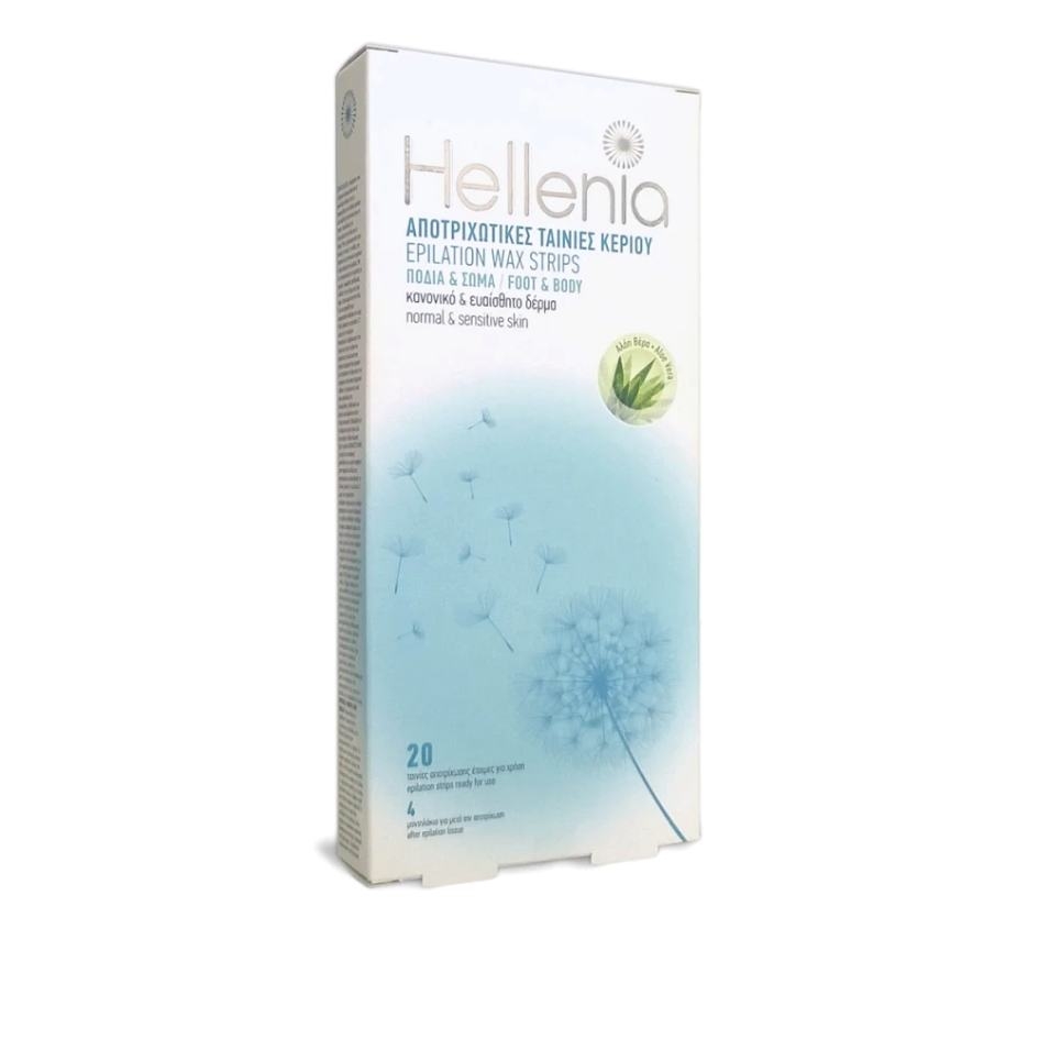 Полоски для тела и ног Hellenia Aloe Vera (20шт/уп) + 4 влажные салфетки , фото 1