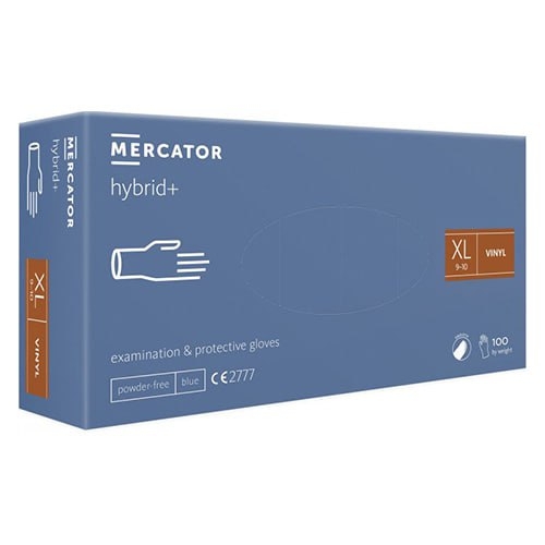 Перчатки виниловые Mercator Hybrid+ неопудренные XL (100шт/пач), голубые , фото 1