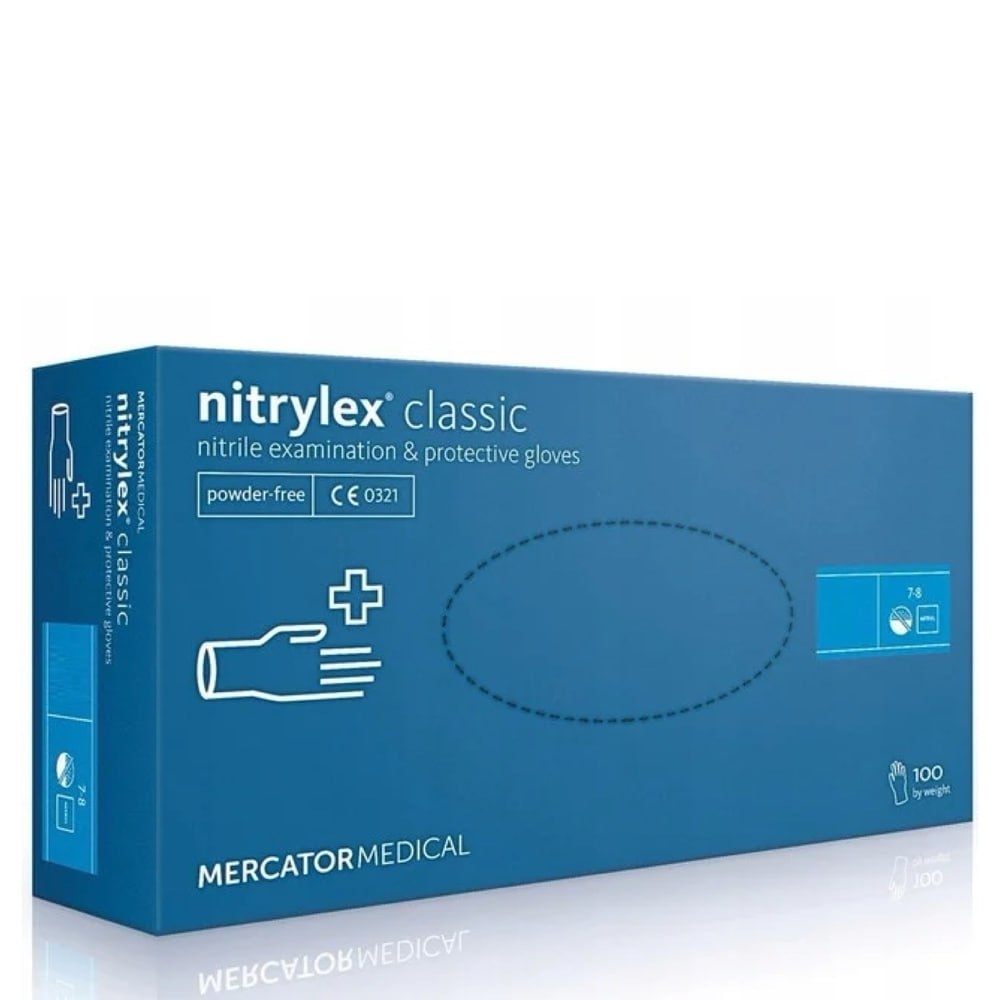 Рукавички нітрилові Mercator Nitrylex Classic неопудренні XS (100 шт/пач), блакитні , фото 1