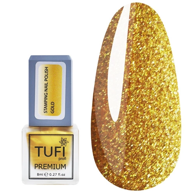 Лак для стемпінгу TUFI profi Premium 8 мл, золотистий , фото 1