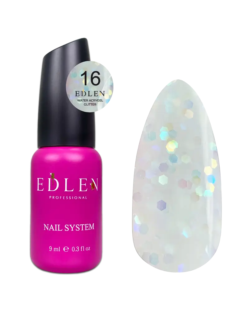 Акригель Edlen Water Glitter №16, 9  мл , фото 1