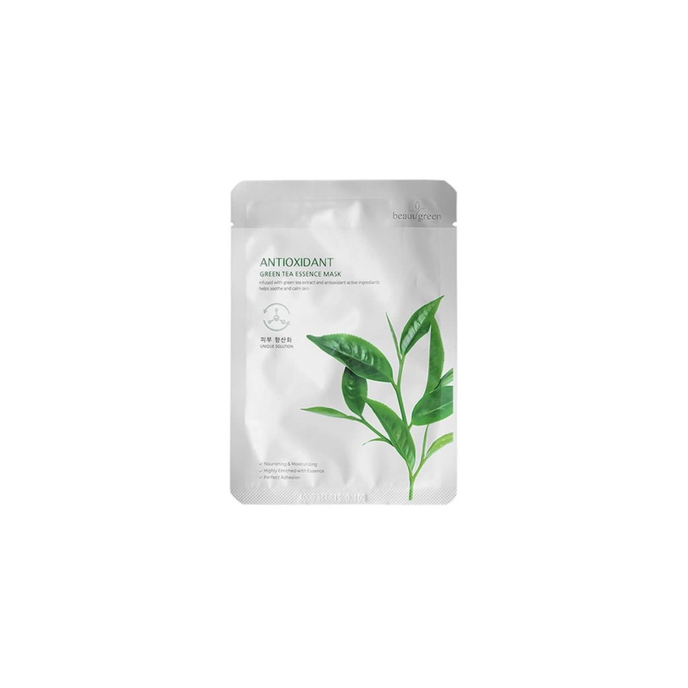 Маска тканевая BeauuGreen с экстрактом зеленого чая Antioxidant Green Tea Essence Mask, 23 г , фото 1