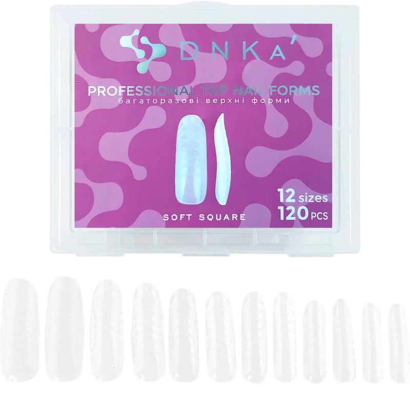 Форми для нарощування нігтів DNKa Reusable Upper Nail Forms Soft Square (120 шт/уп), фото 1