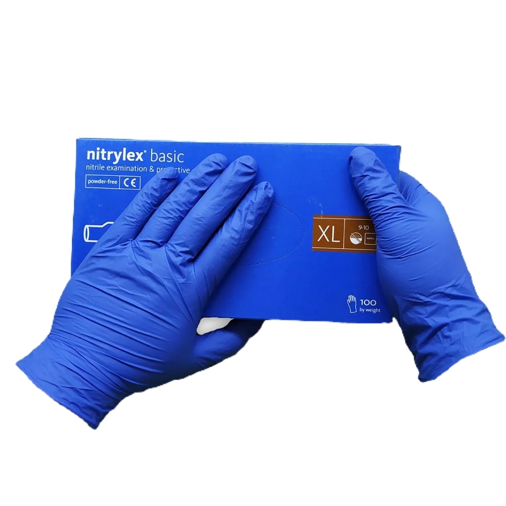 Рукавички нітрилові MERCATOR Nitrylex Basic неопудренні XL, (200 шт/пач), блакитні , фото 1