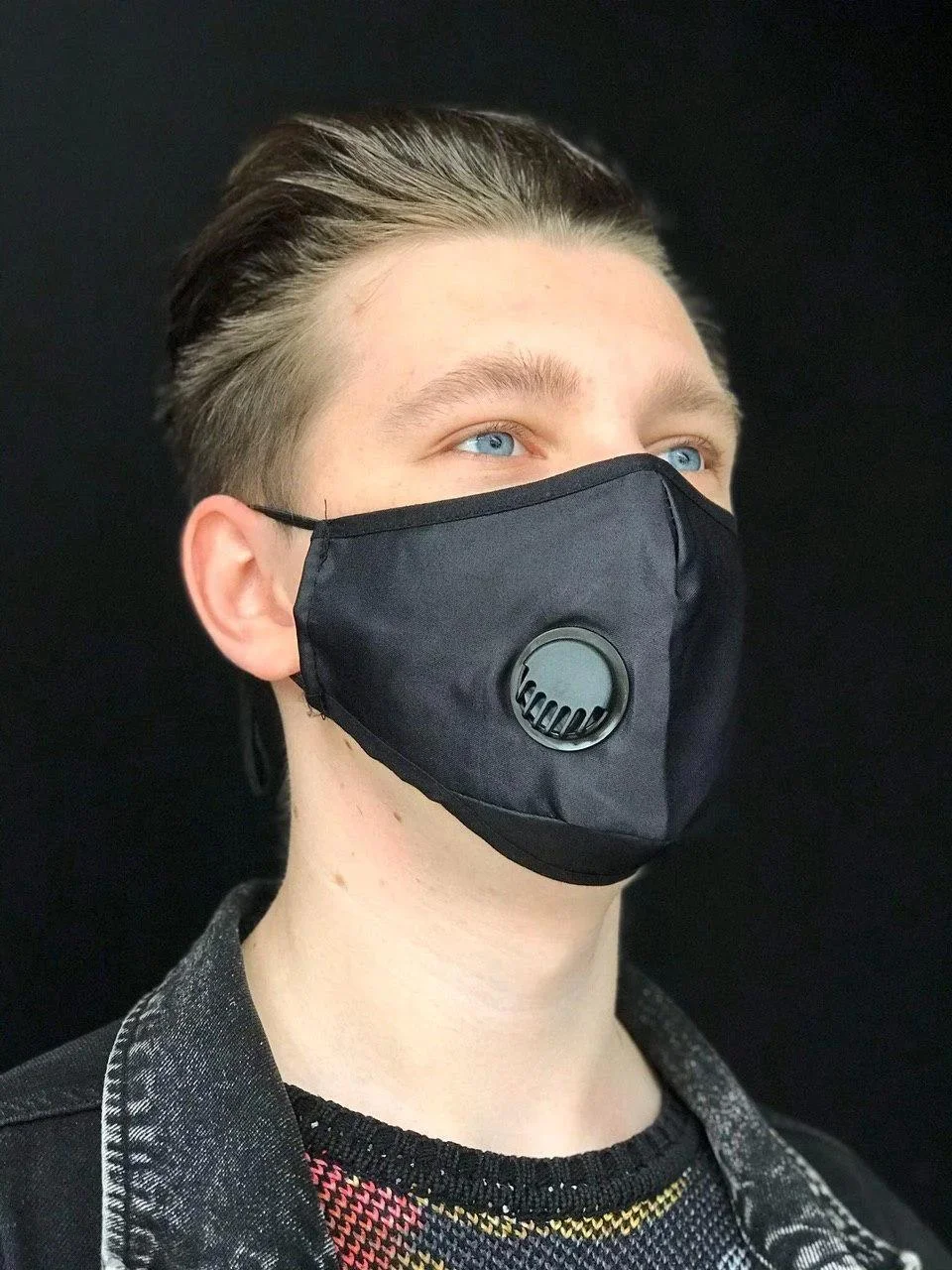 Багаторазова захисна маска із клапаном, змінний вкладиш (1 шт), чорна , фото 1