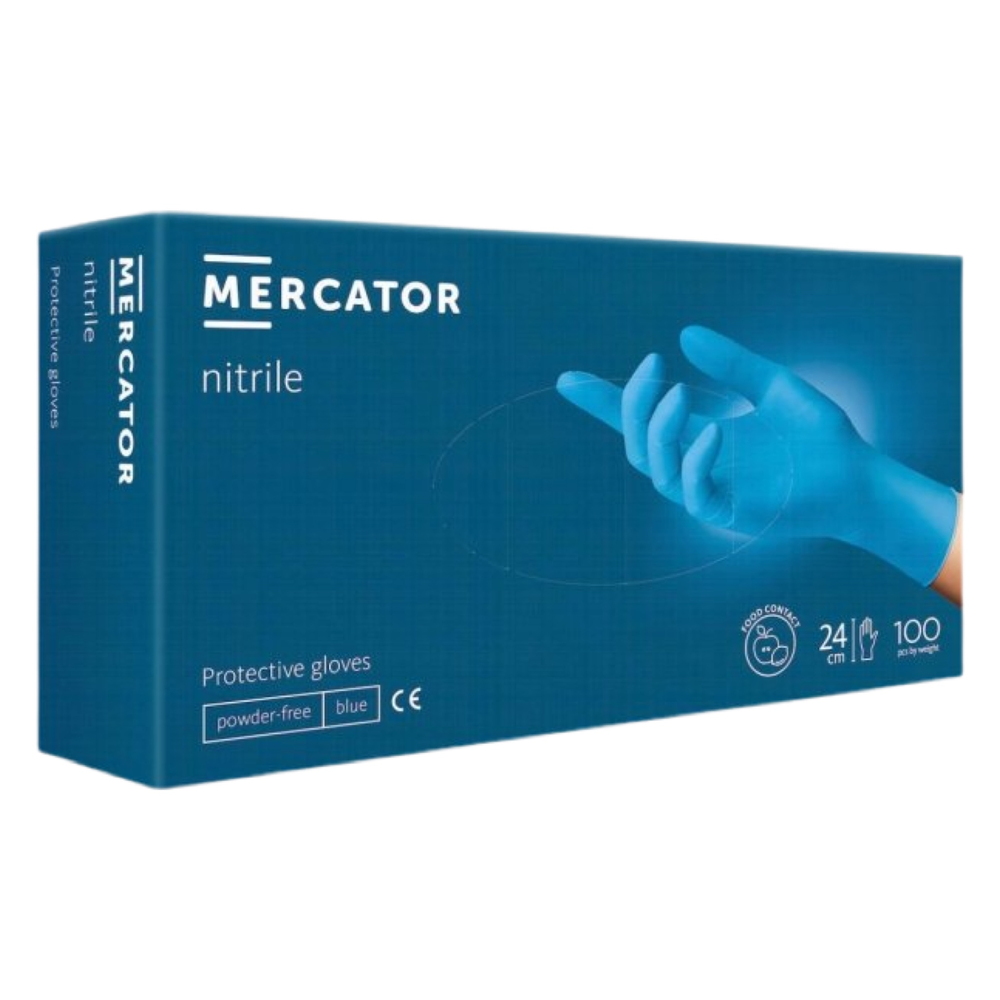 Перчатки нитриловые Mercator Nitrylex Basic неопудренные XL (100 шт/пач), голубые , фото 1