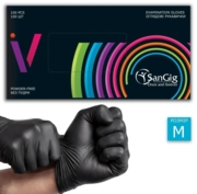 Перчатки нитриловые SanGig M 5 г (100 шт/пач), черные, фото 1