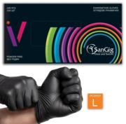 Перчатки нитриловые SanGig L 5 г (100 шт/пач), черные, фото 1