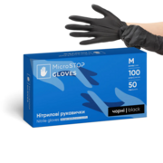 Рукавички нітрилові Microstop неопудрені М (100 шт/пач), чорні, фото 1